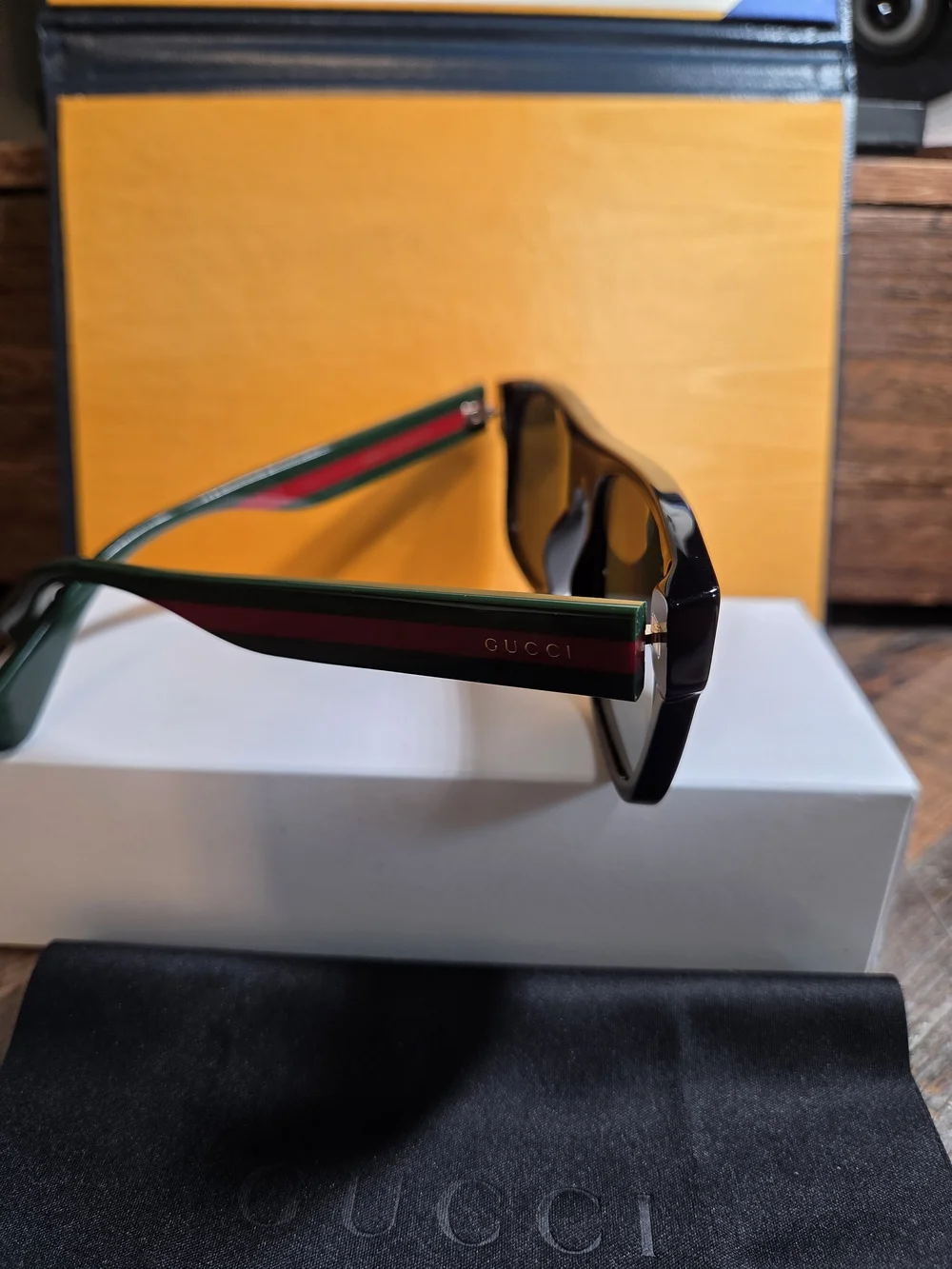 Gucci Black Rectangle Polarized Sunglasses GG0341S NWT